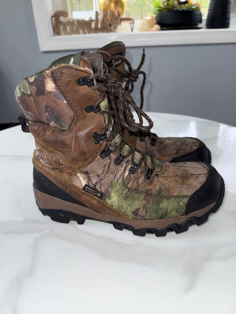 Rocky Camouflage Hunting Boots with Brown and Black Accents